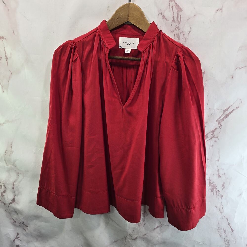Tuckernuck Shirt Womens Medium Red Puff Sleeve Livia Ribbed Tee Short Pomander